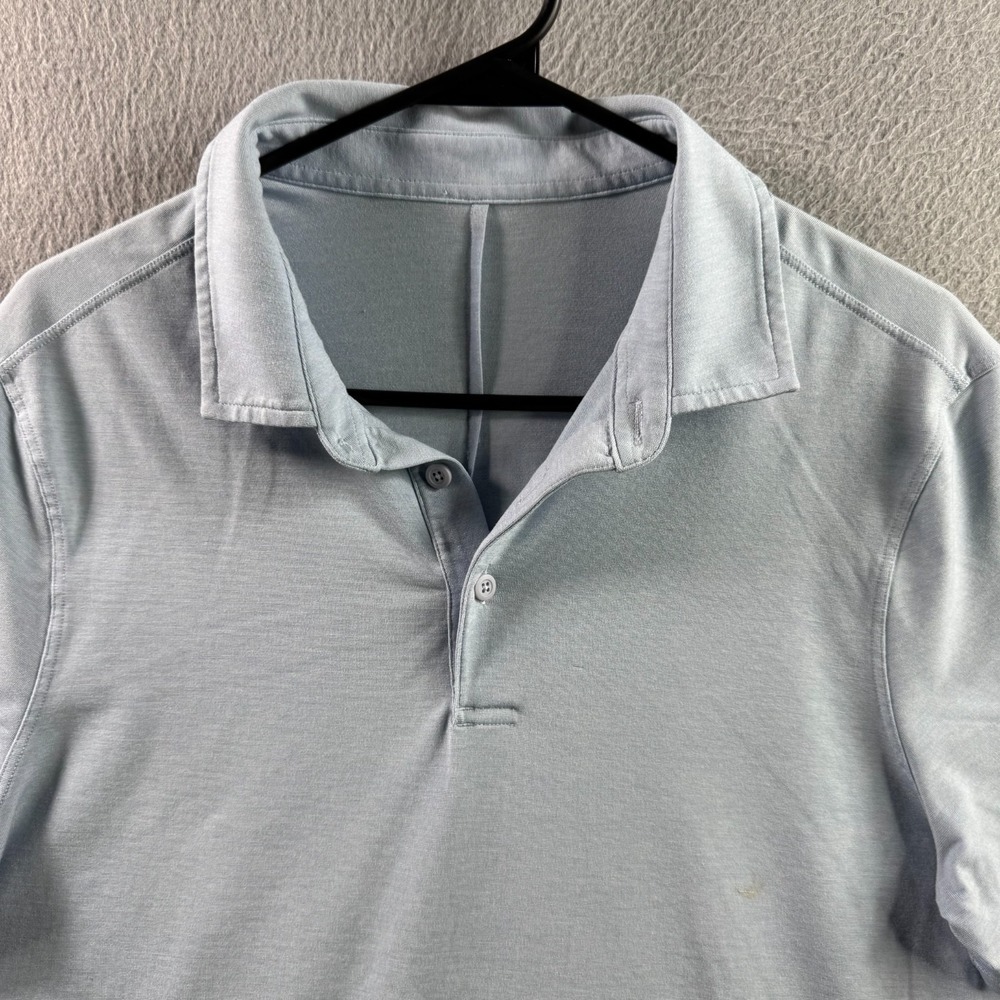 Lululemon Shirt Mens Small Blue Evolution Polo Soft Stretch Golf PAINT STAIN